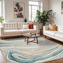 Livabliss San Francisco-Modern Pink Grey Yellow Blue Green Graphic Living Dining Rug in Teal - Size: 200 cm x 275 cm - thumbnail 1