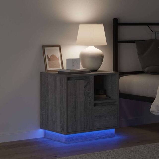Berkfield Home Modern Bedside Cabinet with LED Grey Sonoma 50x34, 5x50 cm - image 1