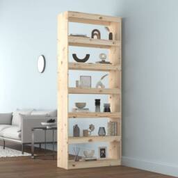 Berkfield Home Book Cabinet/Room Divider 80x30x199.5 cm Solid Wood Pine in Light Tan - thumbnail 3