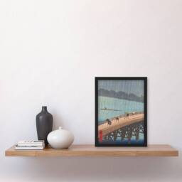 Artery8 Utagawa Hiroshige Framed Wall Art Print Evening Shower Ohashi Bridge in Blue - Size: A4 - thumbnail 2
