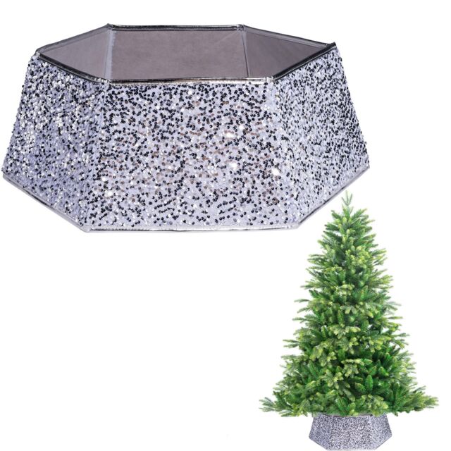 Shatchi 26.8Inch Christmas Tree Skirt Foldable Sequin Xmas Tree Stand Base Cover Collar Trunk Basket Ring for Tree Decorations - Size: 1 Pack - image 1