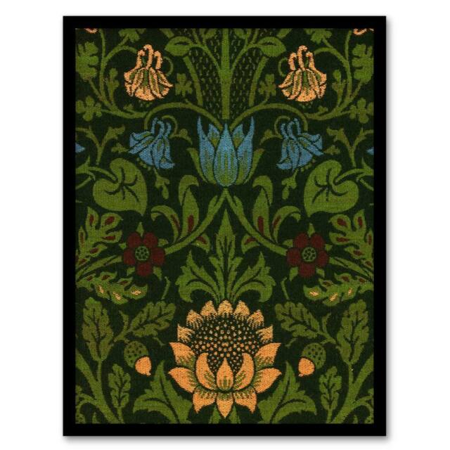 Artery8 Violet Columbine Flower Detail W. Morris Vintage Framed Wall Art Print in Green - Size: A4 - image 1