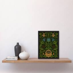 Artery8 Violet Columbine Flower Detail W. Morris Vintage Framed Wall Art Print in Green - Size: A4 - thumbnail 4