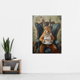 "Artery8 Red Squirrel Bow Tie Tea Time Armchair Portrait Wall Art Print in Brown - Size: W24"" x H32""" - thumbnail 4