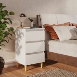 Berkfield Home Sturdy Bed Cabinet with Solid Wood Legs White 40x35x69 cm - Size: 40 x 35 x 69 cm - thumbnail 2