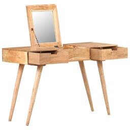 Berkfield Home Beautiful Dressing Table with Mirror 112x45x76 cm Solid Acacia Wood in Brown - Size: 112 x 45 x 76 cm - thumbnail 2