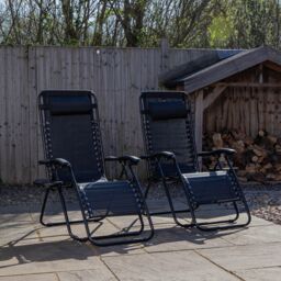 Samuel Alexander Set of 2 Black Multi Position Textoline Zero Gravity Garden Relaxer Chair Lounger - thumbnail 1