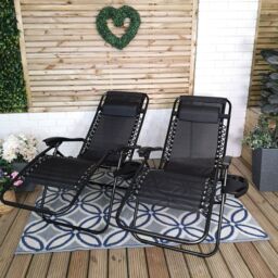 Samuel Alexander Set of 2 Black Multi Position Textoline Zero Gravity Garden Relaxer Chair Lounger - thumbnail 4
