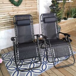 Samuel Alexander Set of 2 Black Multi Position Textoline Zero Gravity Garden Relaxer Chair Lounger - thumbnail 3