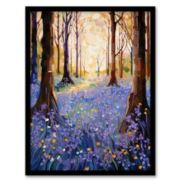 "Artery8 Majestic Bluebells In Spring Wood Carpet Of Purple Flowers Art Print Framed Poster Wall Decor in Black - Size: W12"" x H16""" - thumbnail 1