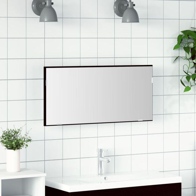 Berkfield Home Bathroom Mirror Cabinet with LED Light Black Oak 80x37 cm - image 1
