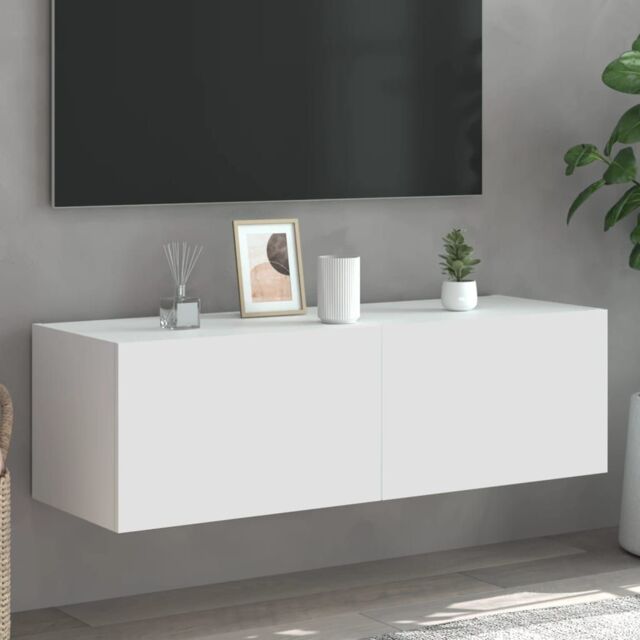 Berkfield Home TV Wall Cabinet with LED Lights White 100x35x31 cm - Size: 100 x 35 x 31 cm - image 1