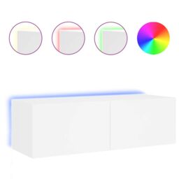 Berkfield Home TV Wall Cabinet with LED Lights White 100x35x31 cm - Size: 100 x 35 x 31 cm - thumbnail 2
