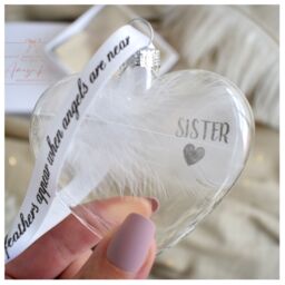 Amaya Rose Ltd In Memory of SISTER Feather Heart Bauble Gift Boxed in Clear - thumbnail 2