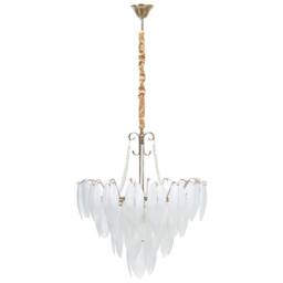 Wyld and Coco 60cm Brass Chandelier Pendant Frosted Glass Leaves and Pearl Beaded in Bronze - thumbnail 5