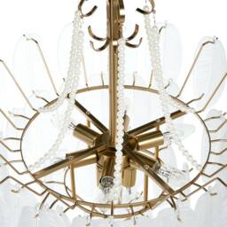 Wyld and Coco 60cm Brass Chandelier Pendant Frosted Glass Leaves and Pearl Beaded in Bronze - thumbnail 6