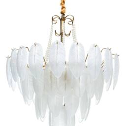Wyld and Coco 60cm Brass Chandelier Pendant Frosted Glass Leaves and Pearl Beaded in Bronze - thumbnail 4