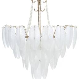Wyld and Coco 60cm Brass Chandelier Pendant Frosted Glass Leaves and Pearl Beaded in Bronze - thumbnail 2