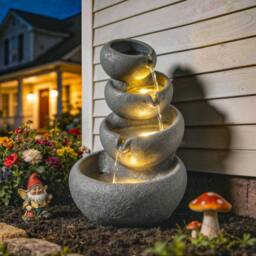 EONLION 4-Tier Water Fountain Outdoor with LED Lights in Grey - Size: 100 cm