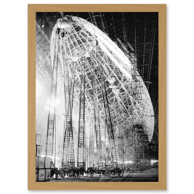 Artery8 Vintage Photo USS Macon Airship Zeppelin Construction Artwork Framed Wall Art Print A4 in Light Oak - image 1