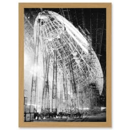 Artery8 Vintage Photo USS Macon Airship Zeppelin Construction Artwork Framed Wall Art Print A4 in Light Oak - thumbnail 1