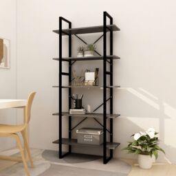 Berkfield Home 5-Tier Book Cabinet Grey 80x30x175 cm Pinewood - Size: 80 x 30 x 175 cm - thumbnail 1