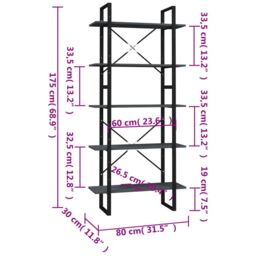 Berkfield Home 5-Tier Book Cabinet Grey 80x30x175 cm Pinewood - Size: 80 x 30 x 175 cm - thumbnail 5