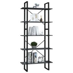 Berkfield Home 5-Tier Book Cabinet Grey 80x30x175 cm Pinewood - Size: 80 x 30 x 175 cm - thumbnail 3