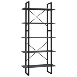 Berkfield Home 5-Tier Book Cabinet Grey 80x30x175 cm Pinewood - Size: 80 x 30 x 175 cm - thumbnail 2