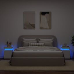 Berkfield Home Bedside Cabinets with LED Lights 2 pcs White 35x39x55 cm - Size: 35 x 39 x 55 cm - thumbnail 4