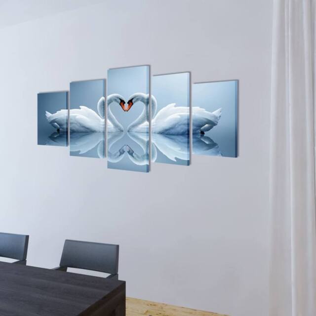 Berkfield Home Canvas Wall Print Set Swan 200 x 100 cm - image 1