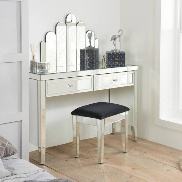 Birlea Mirrored Console Valencia 2 Drawer Bevelled Mirror Dressing Table in Silver - image 1