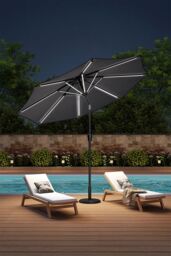 Living and Home Large Solar Powered LED Patio Umbrella for Outdoor Garden Patio with Base in Dark Grey - thumbnail 2