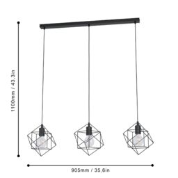 Eglo Straiton Black Steel Modern Geometric 3 Light Pendant - thumbnail 6