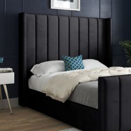 KDMD Romano Straight Winged Upholstered Soft Velvet Black Bed Frame - Size: Small Double - thumbnail 2