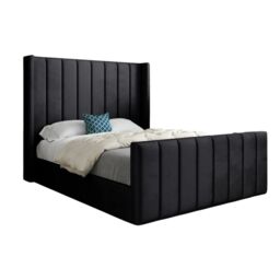KDMD Romano Straight Winged Upholstered Soft Velvet Black Bed Frame - Size: Small Double - thumbnail 5