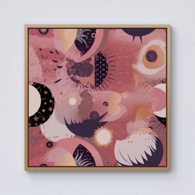 Warren Reed - Designer Abstract Red Pink Pattern Framed Canvas in Light Brown - Size: w40 inch x h40 inch - image 1