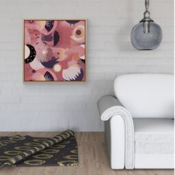 Warren Reed - Designer Abstract Red Pink Pattern Framed Canvas in Light Brown - Size: w40 inch x h40 inch - thumbnail 2