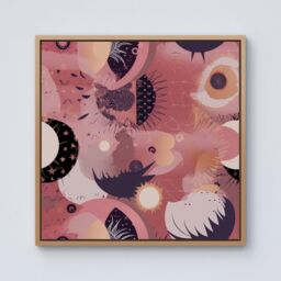 Warren Reed - Designer Abstract Red Pink Pattern Framed Canvas in Light Brown - Size: w40 inch x h40 inch - thumbnail 1