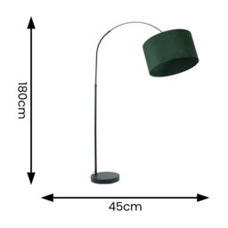 ValueLights Louis Black Arched Curved Floor Lamp with Velvet Drum Lamp Shade in Bottle Green - thumbnail 4