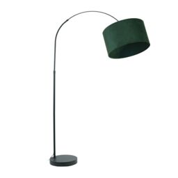 ValueLights Louis Black Arched Curved Floor Lamp with Velvet Drum Lamp Shade in Bottle Green - thumbnail 2