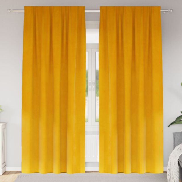 Berkfield Home Blackout Curtains with Top Tape 2 pcs Mustard Yellow Velvet - image 1
