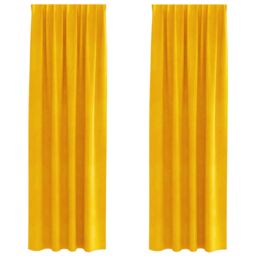 Berkfield Home Blackout Curtains with Top Tape 2 pcs Mustard Yellow Velvet - thumbnail 2
