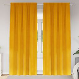 Berkfield Home Blackout Curtains with Top Tape 2 pcs Mustard Yellow Velvet