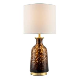 Happy Homewares Modern Amber & Black Snowflake Speckle Glass Table Lamp with Shade - thumbnail 2