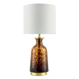 Happy Homewares Modern Amber & Black Snowflake Speckle Glass Table Lamp with Shade - thumbnail 1