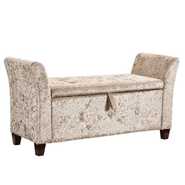 Kelvenix Champagne Velvet Storage Ottoman Seat Stool Bench in Beige - Size: 0.6m2 - image 1