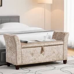 Kelvenix Champagne Velvet Storage Ottoman Seat Stool Bench in Beige - Size: 0.6m2 - thumbnail 3