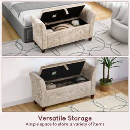 Kelvenix Champagne Velvet Storage Ottoman Seat Stool Bench in Beige - Size: 0.6m2 - thumbnail 5