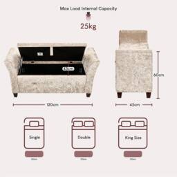 Kelvenix Champagne Velvet Storage Ottoman Seat Stool Bench in Beige - Size: 0.6m2 - thumbnail 2